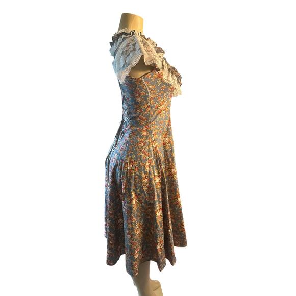 Women S Victorian Choice Floral Blue Printed Dress Gothic Steampunk Jane Austen - Picture 7 of 8